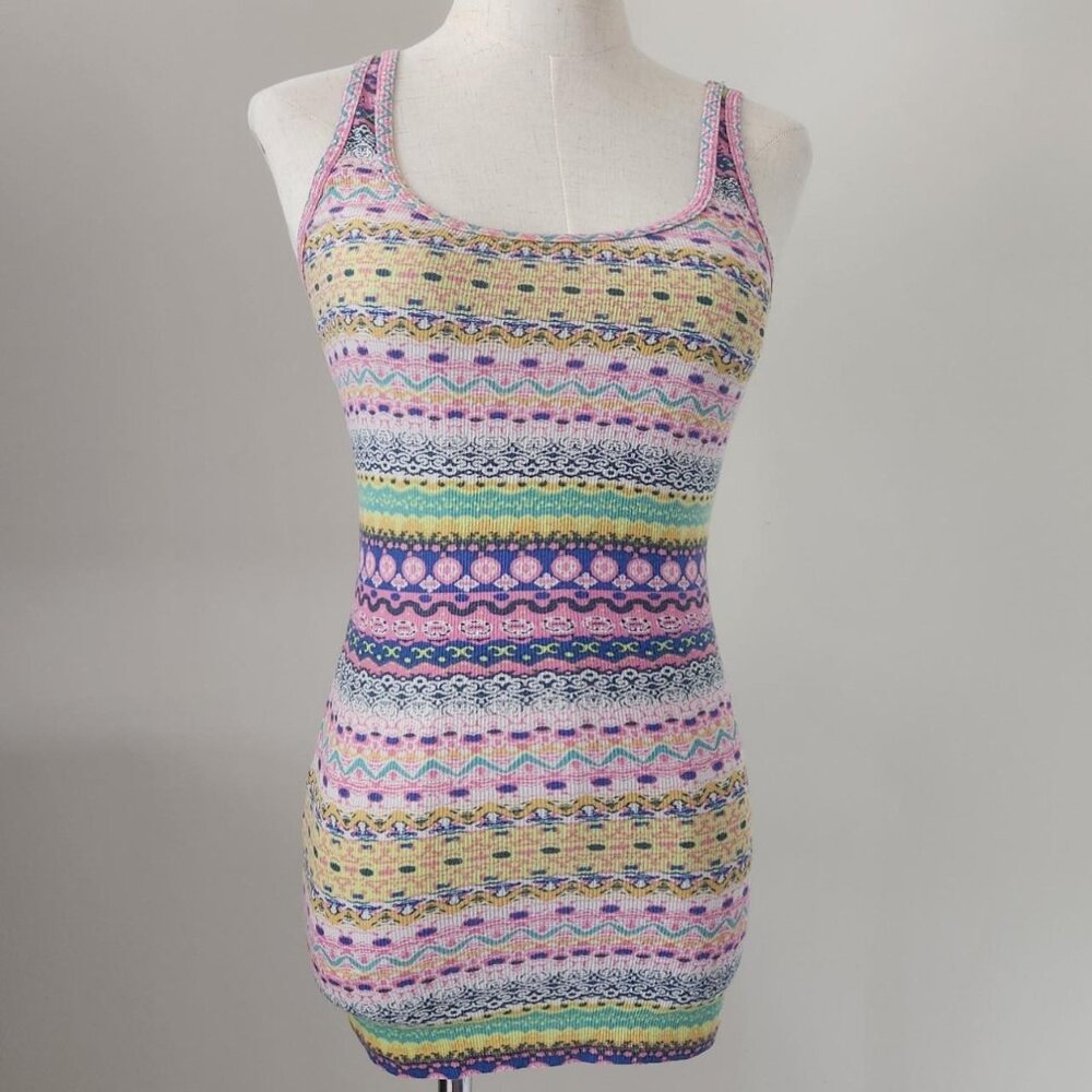Early 2000s MOSSIMO Boho Pink/White/Blue Tunic Tank. Size Small.